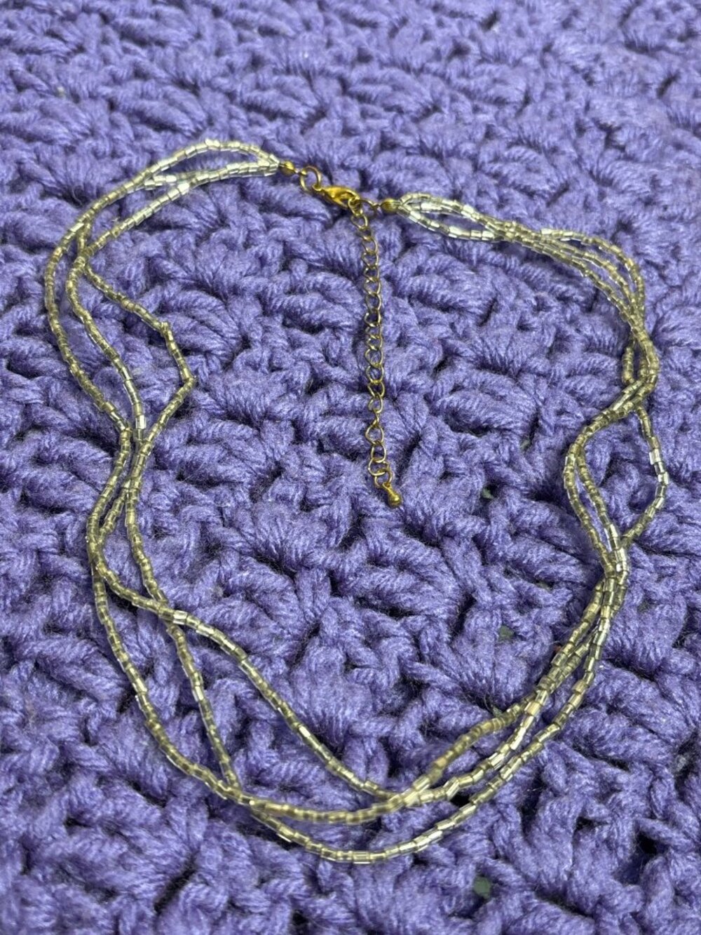 Vintage Glass Beaded Necklace 3 Strands Goldtone Lobster Clasp 16 - 19 inches